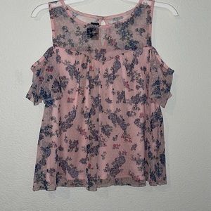 Floral pink mesh shirt with a built in tank tops like cover